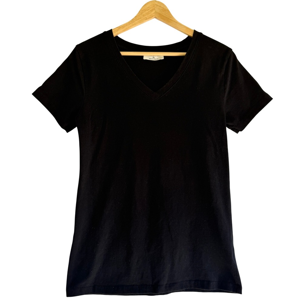 Zenana Womens XL Black V-Neck Short Sleeve Cotton Spandex T-Shirt GT-3009AB